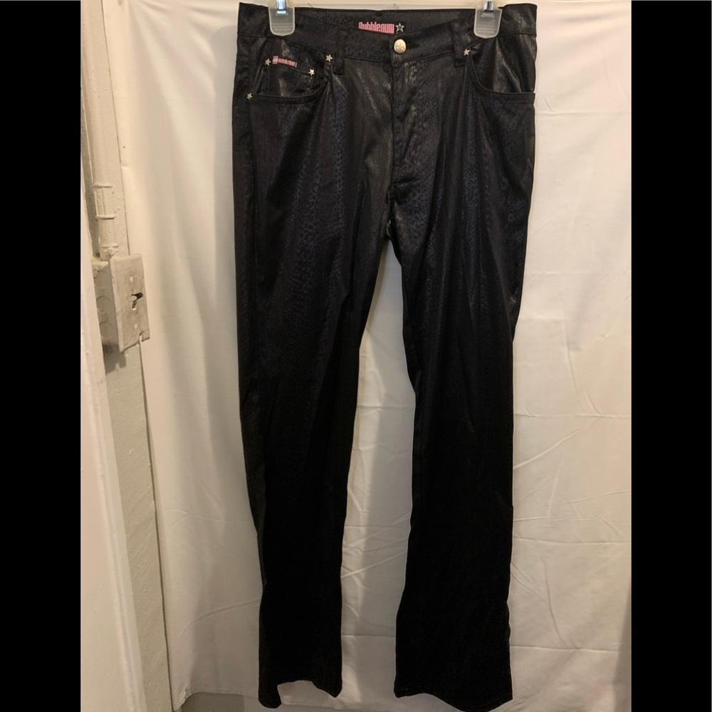 Black cheetah print shiny pants